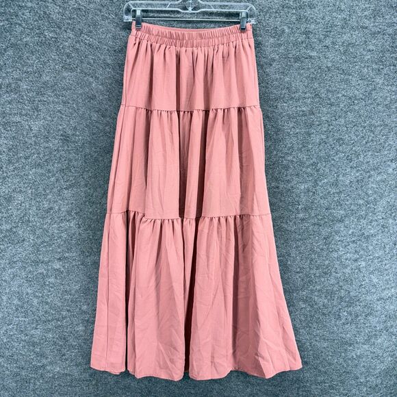 SheIn Skirt Women S Small Pink Maxi Long Button Up High Rise Elastic Waist - Picture 2 of 7